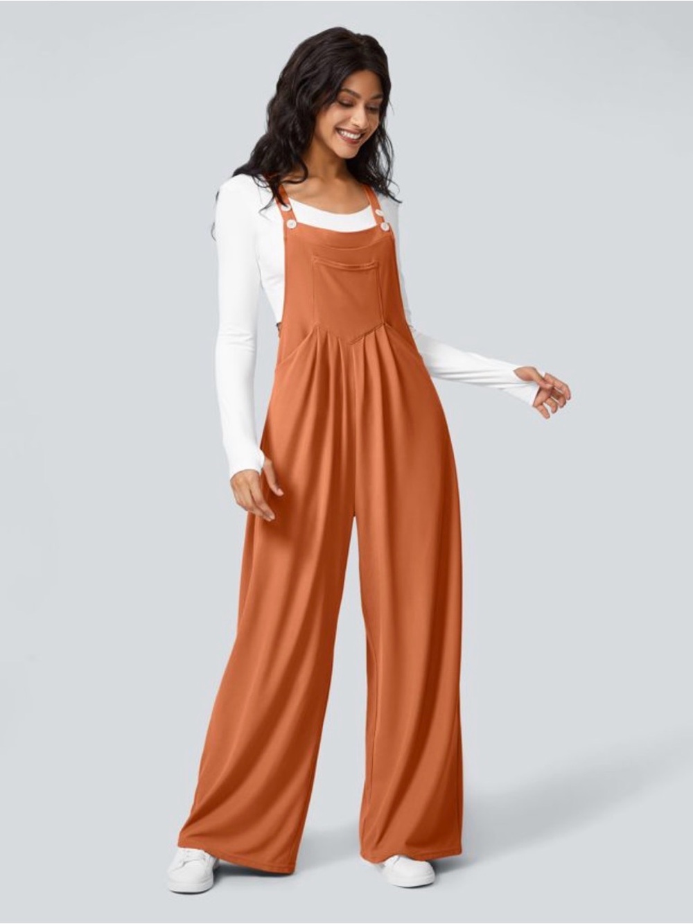 HALARA Wide-Leg Bib Jumpsuit in Rust Orange